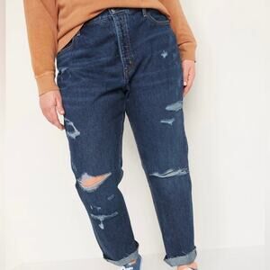 Old Navy Plus Women's Slouchy High Rise Straight Jean Size 26 3X Blue Distressed